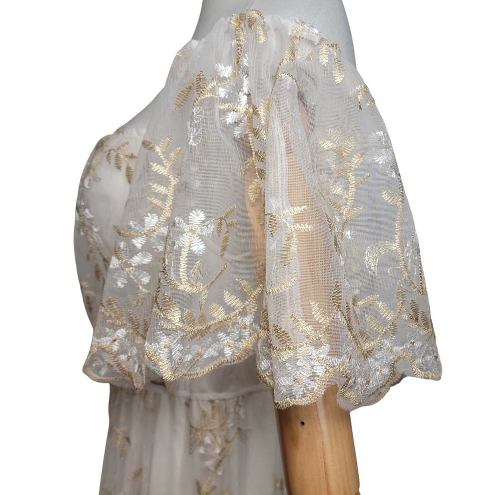 Baltic Born White Floral Lace Embroidered Maxi Dress Cottagecore Bridal Fairy L - Picture 5 of 9